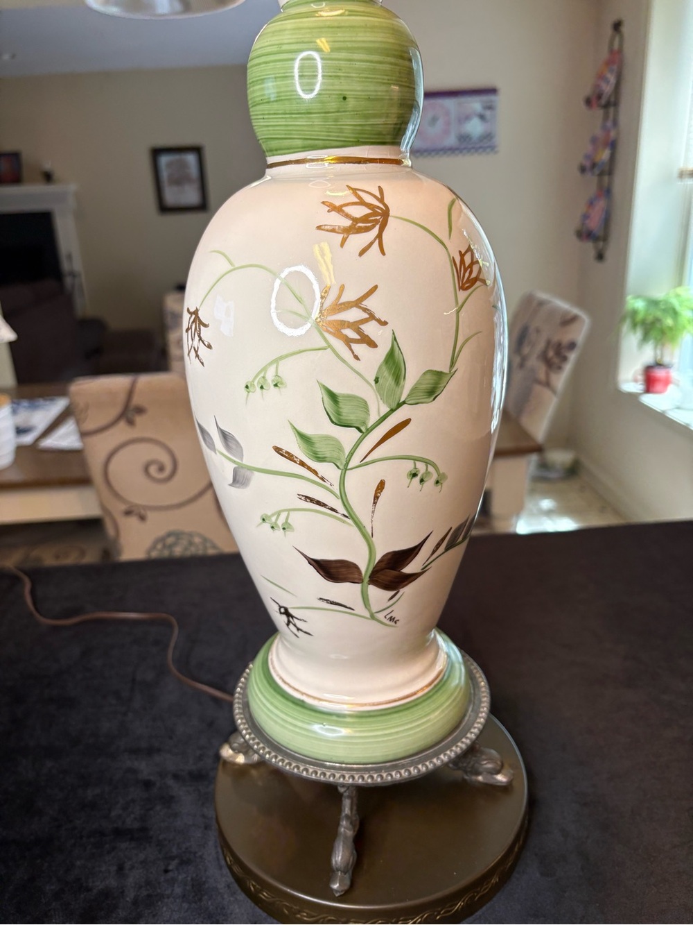 Vintage Hand-Painted Floral Ceramic Lamp Dolphin/ Fish -Head Claw Feet - Picture 2 of 11